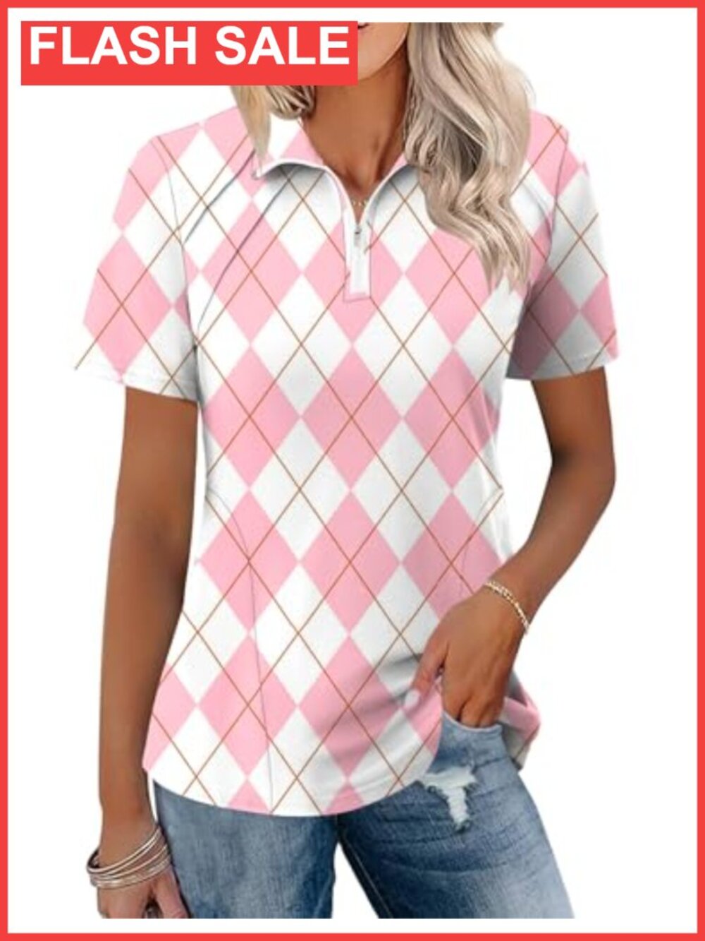Womens Golf Polo Shirt Quarter Zip Short Sleeve Knit Top Casual